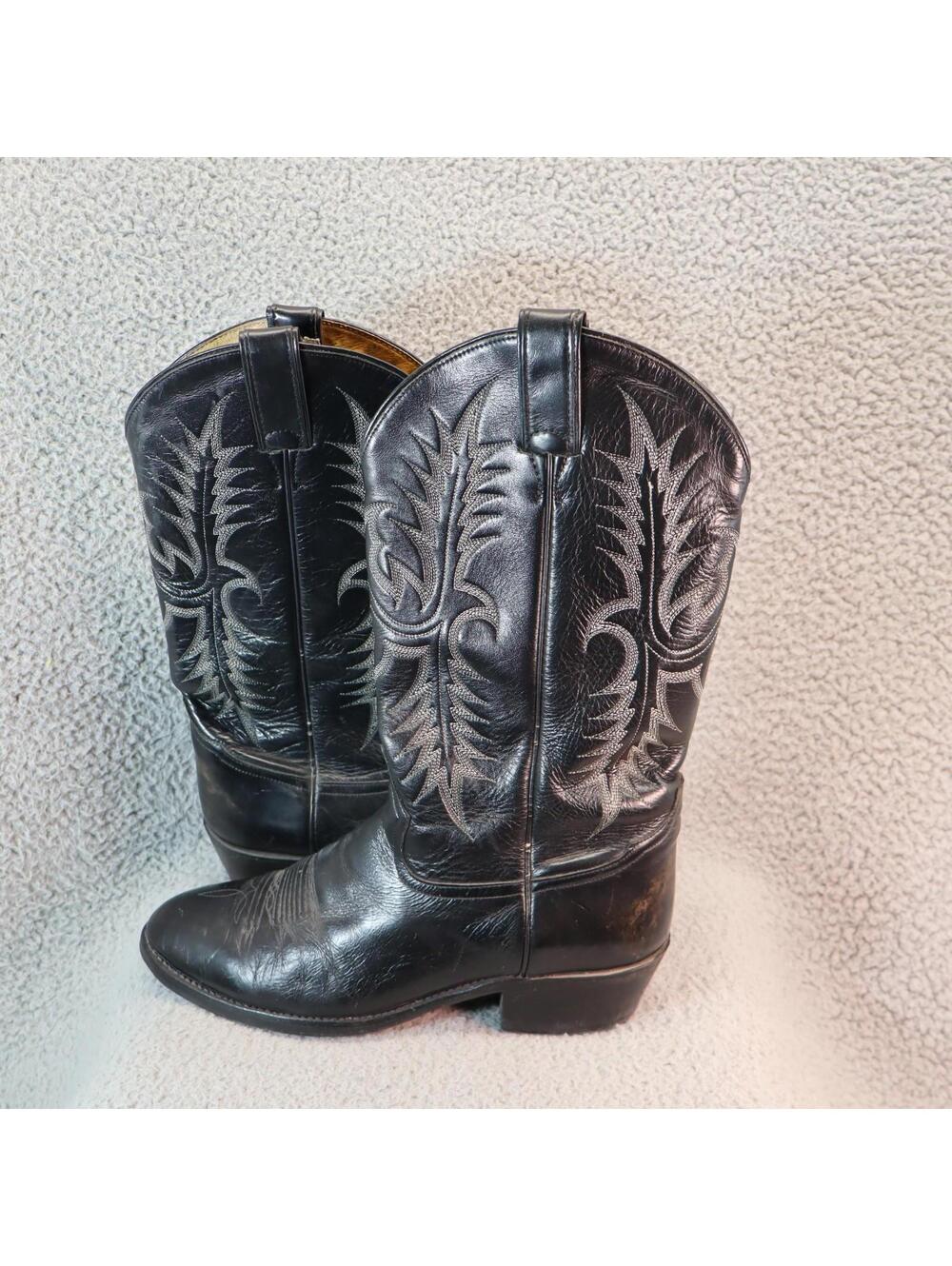 Tony Lama 2086  Black Leather Western Cowboy Boots Men 9.5EE